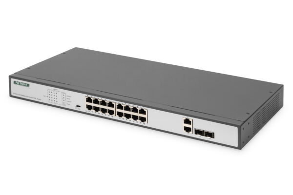 DIGITUS Fast Ethernet PoE Switch 16 porte, 19" Unmanaged, 2 porte Uplink