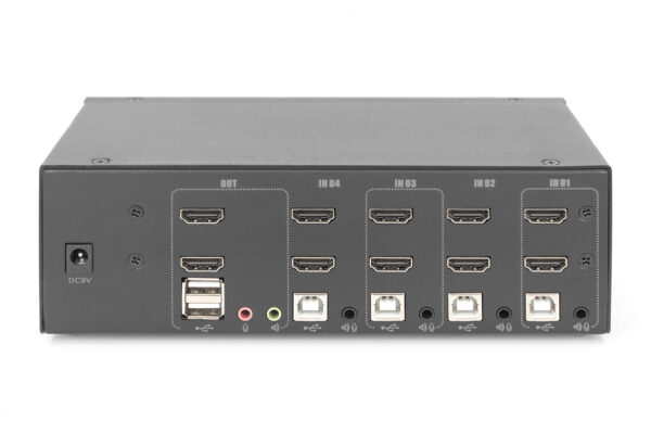 KVM Switch, 4 Porte per un monitor 4K, tastiera e mouse, con due video HDMI