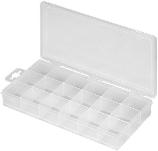 SCATOLA IN PLASTICA CON 18 SCOMPARTIMENTI