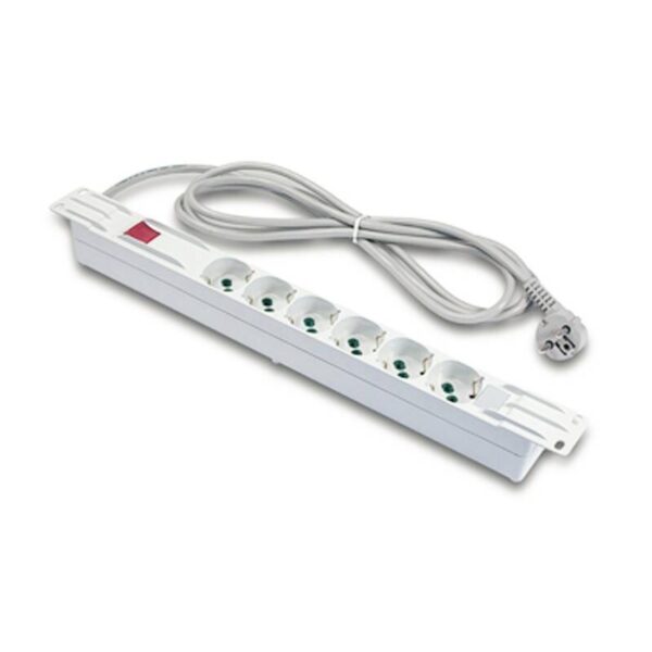 MULTIPRESA ALIMENTAZIONE PER RACK 19" IN PLASTICA CON 6 PRESE UNIVERSALI TRIPOLARI/SCHUKO CON INTERRUTTORE E SPINA SCHUKO CAVO MT 3