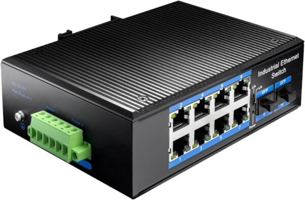 Switch PoE+ industriale Gigabit a 8 porte con 2 slot SFP