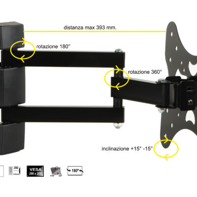 STAFFA A MURO ORIENTABILE A 3 NODI PER TV 23-42″ FINO A VESA 200X200