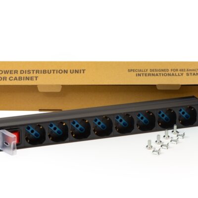 MULTIPRESA DA RACK 19″ 8 PRESE UNIVERSALI CON INTERRUTTORE SPINA ITALIANA 16A