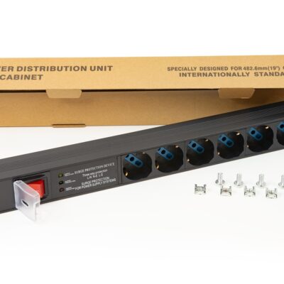 MULTIPRESA DA RACK 19″ 6 PRESE UNIVERSALI CON INTERRUTTORE SPINA ITALIANA 16A E INTERRUTTORE CONTRO LE SOVRATENSIONI