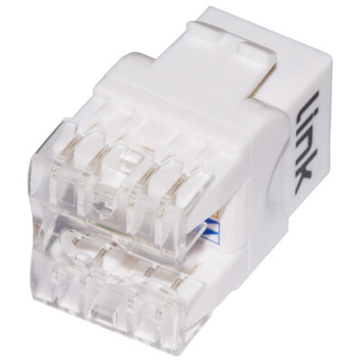 PRESA RETE KEYSTONE JACK RJ45 CATEGORIA 5E UTP COLORE BIANCO 180° CONTATTI DORATI 50 MICRON