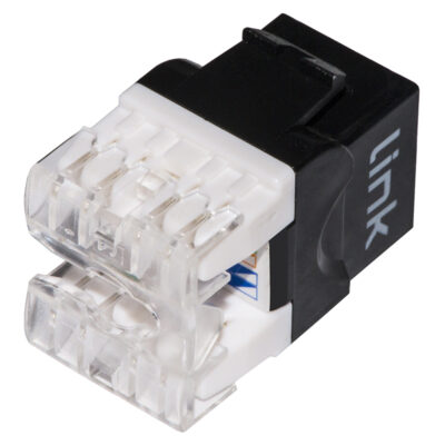 PRESA RETE KEYSTONE JACK RJ45 CATEGORIA 6A UTP COLORE NERO 180° CONTATTI DORATI 50 MICRON