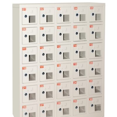 BOX 30 ALLOGGIAMENTI IN METALLO CON FINESTRA, CHIUSURA CHIAVE, MISURE 110.5X23X90
