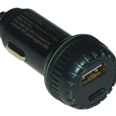 CARICABATTERIA DA AUTO 5 VOLT 3A CON DUE PORTE USB A+C PER SMARTPHONE TABLET