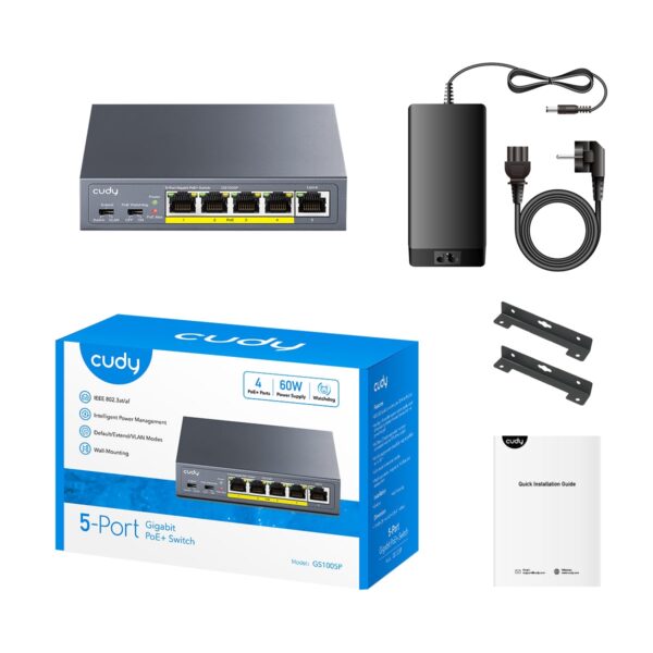 Switch Gigabit PoE+ a 5 porte